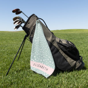 Mint Green Dalmatian Dots, Spots, Your Name Golf Towel