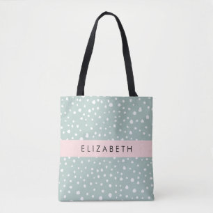Mint Green Dalmatian Dots, Spots, Your Name Tote Bag