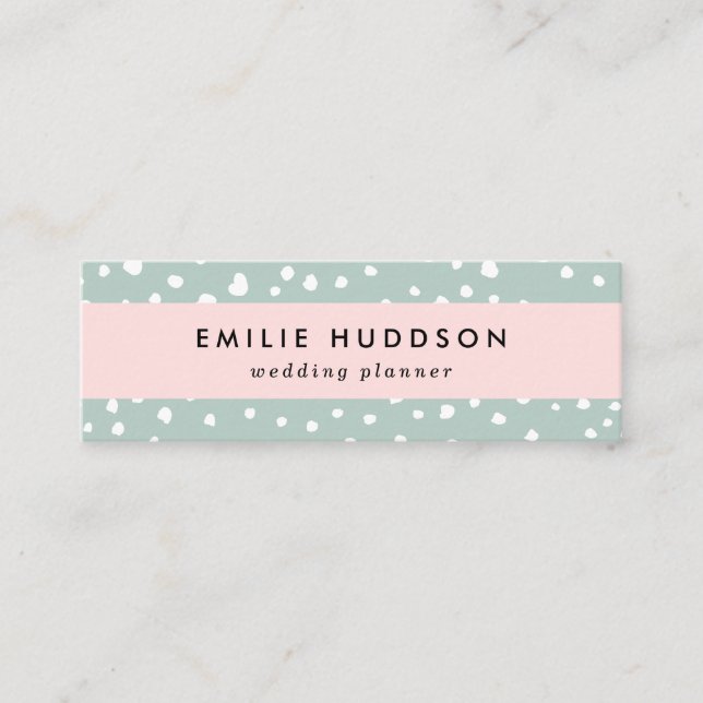 Mint Green Dalmatian Spots, Dalmatian Dots, Dotted Mini Business Card (Front)