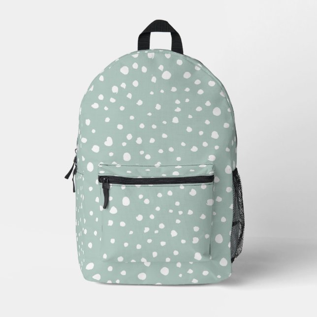 Mint Green Dalmatian Spots, Dalmatian Dots, Dotted Printed Backpack (Front)