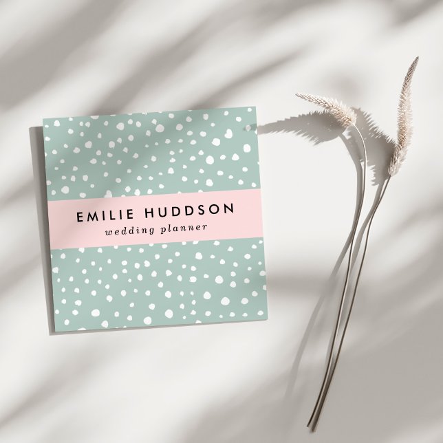 Mint Green Dalmatian Spots, Dalmatian Dots, Dotted Square Business Card (Creator Uploaded)