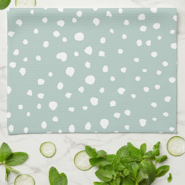 Mint Green Dalmatian Spots, Dalmatian Dots, Dotted Tea Towel (Folded)