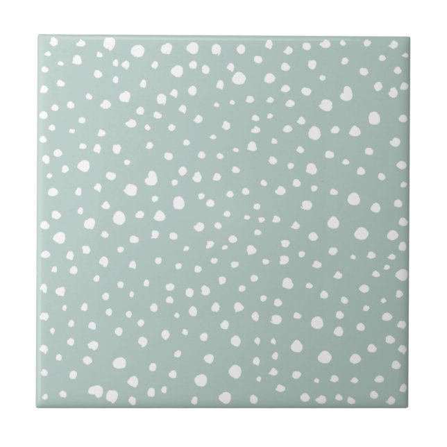 Mint Green Dalmatian Spots, Dalmatian Dots, Dotted Tile (Front)