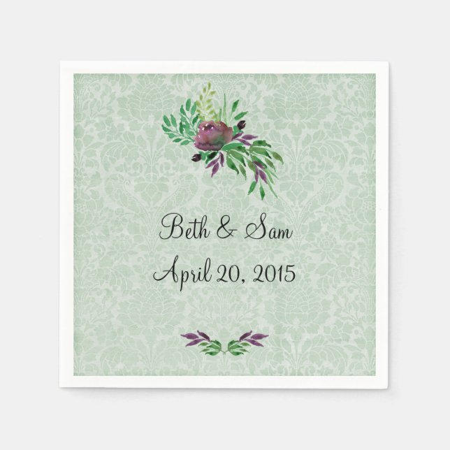 Mint Green Damask Cocktail Paper Napkins (Front)