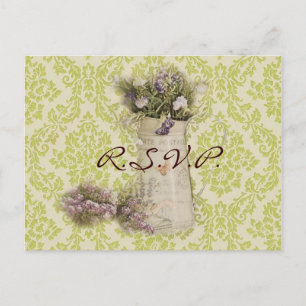 mint green damask country wildflower wedding invitation postcard