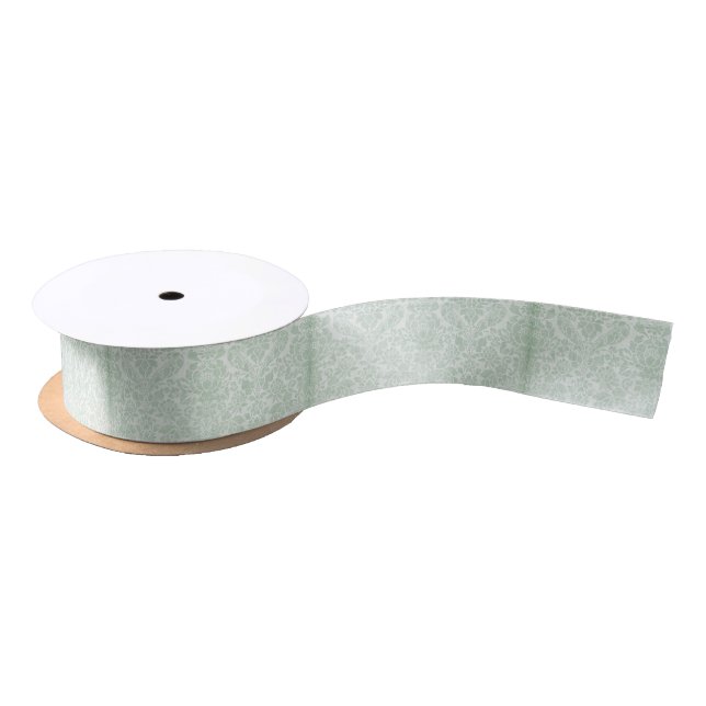 Mint Green Damask Satin Ribbon, 1.5"W 2 Yard Spool Ribbon (Spool)