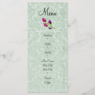 Mint Green Damask Wedding Menu Rack Card 4" x 9"