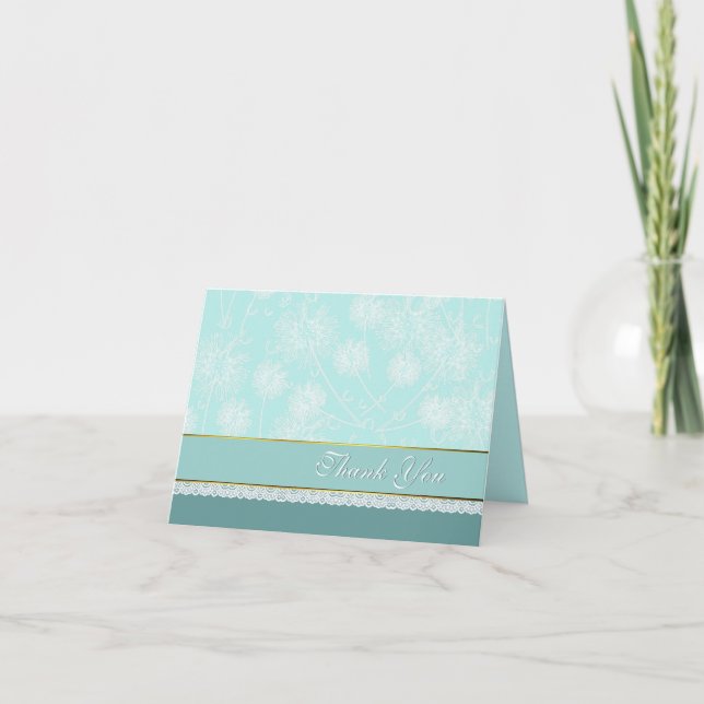 Mint Green Dandelion Wedding Thank You Note Card (Front)