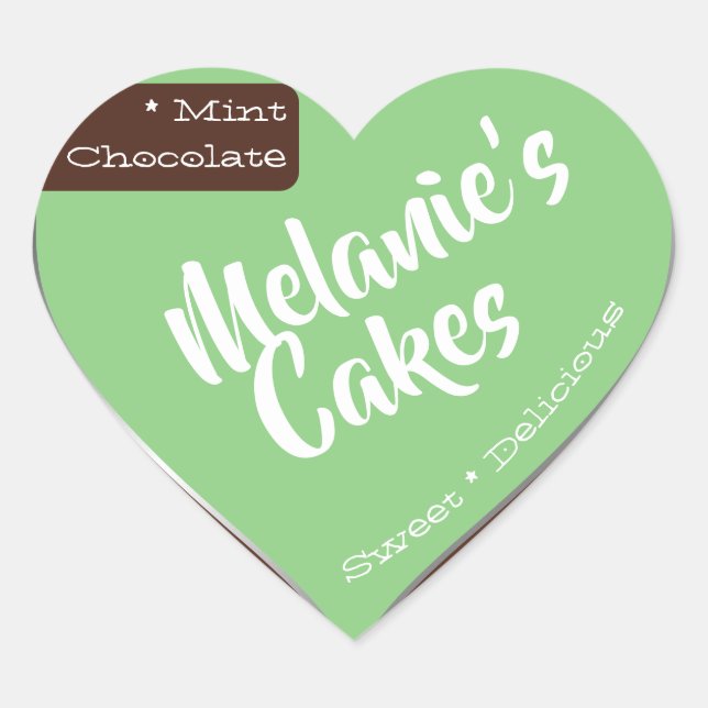 Mint Green Dark Brown Custom Bakery Cake Packaging Heart Sticker (Front)