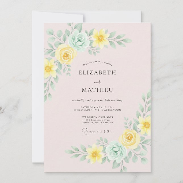 Mint Green Delicate Blossom Wedding Invitation (Front)