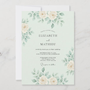 Mint Green Delicate Botanical Wedding Invitation