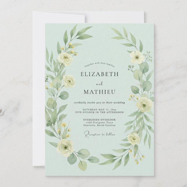 Mint Green Delicate Meadow Wedding Invitation (Front)