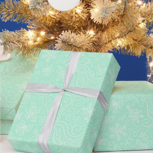 Mint Green Doodle Christmas Sleigh Pattern Wrapping Paper