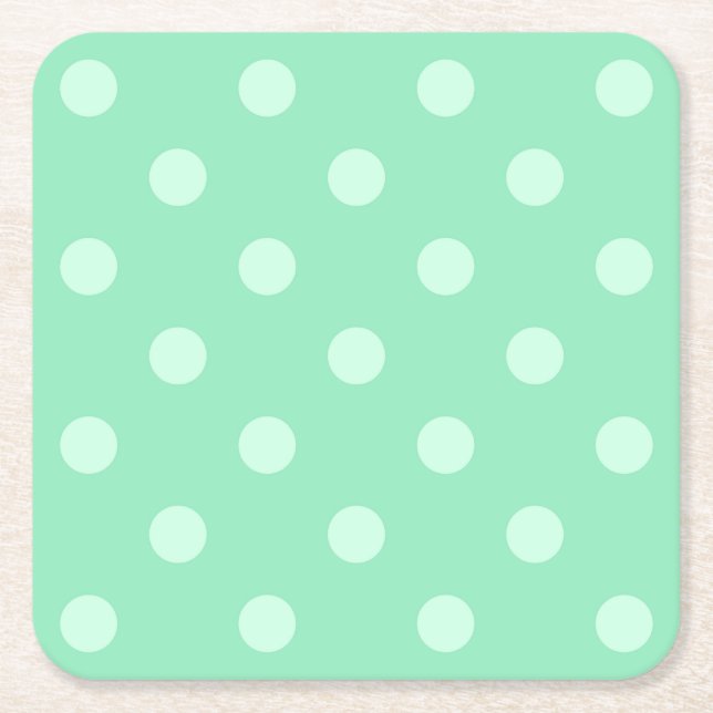 Mint Green Dots Classic Elegant Rustic Template Square Paper Coaster (Front)