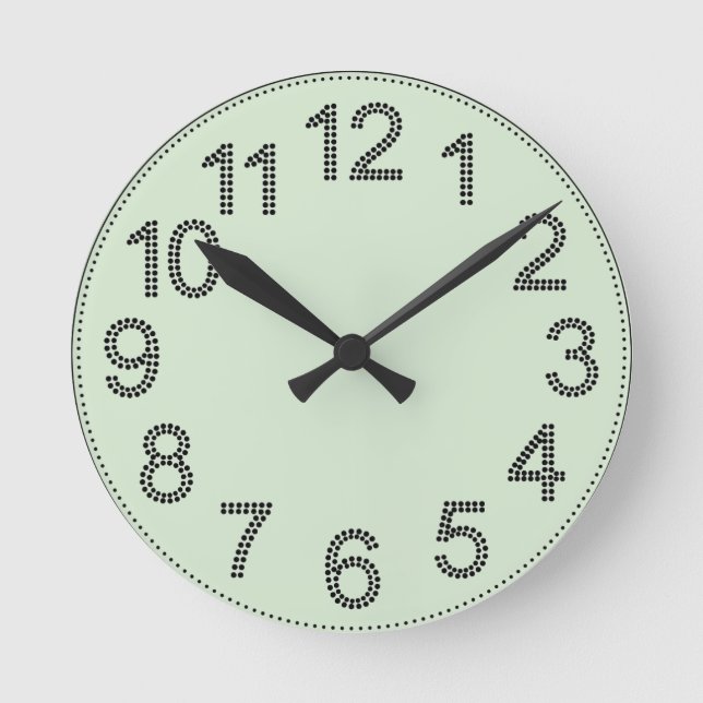 Mint Green Dotted Numbers Wall Round Clock (Front)