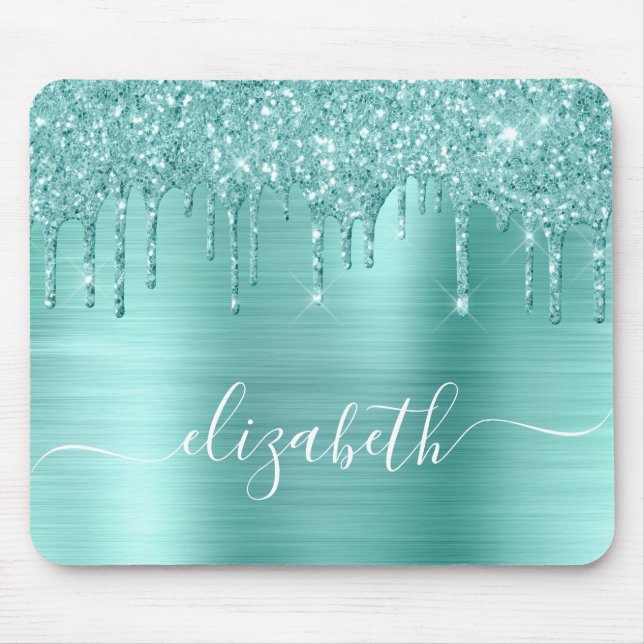 Mint Green Dripping Glitter Monogram Mouse Pad (Front)