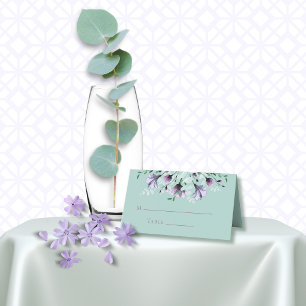 Mint Green Dusty Purple Floral Watercolor Romantic Place Card
