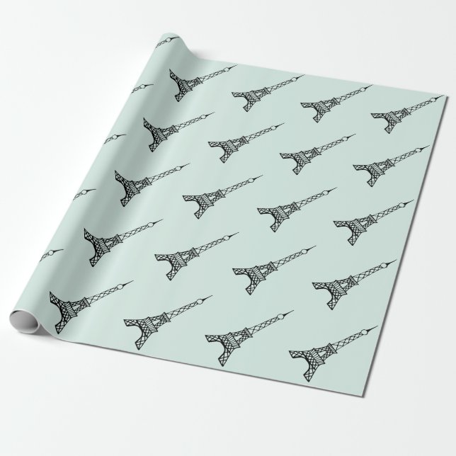Mint Green Eiffel Tower Wrapping Paper (Unrolled)