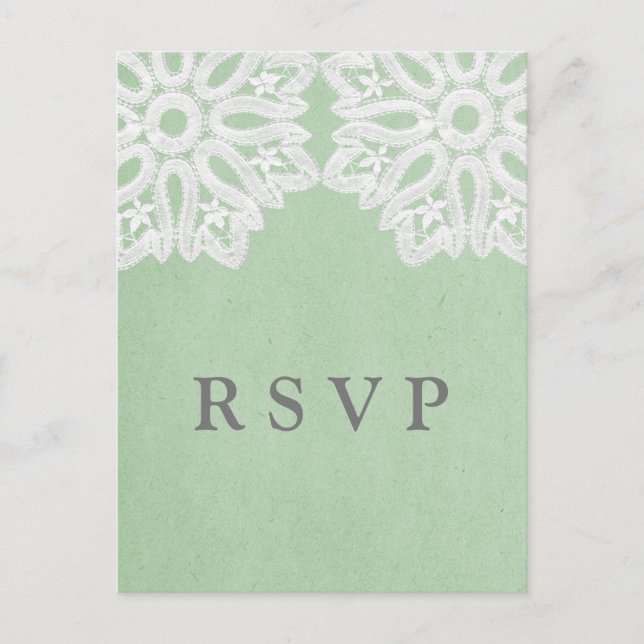 Mint Green Elegant Lace RSVP Postcard (Front)