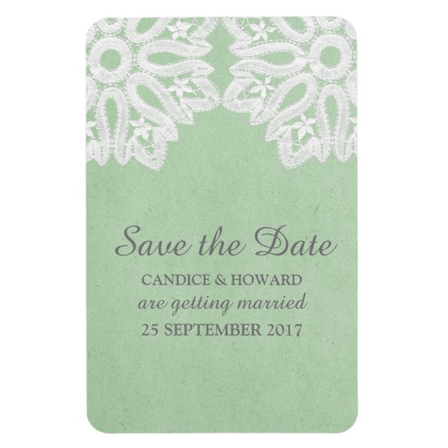 Mint Green Elegant Lace Save the Date Flexi Magnet (Vertical)