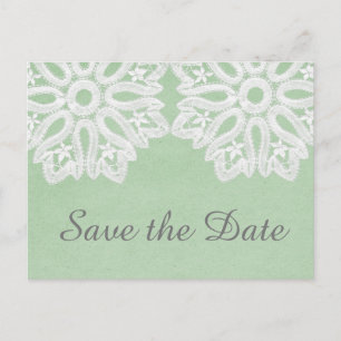 Mint Green Elegant Lace Save the Date Postcard