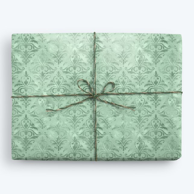 Mint Green Elegant Victorian Damask Wrapping Paper (Creator Uploaded)