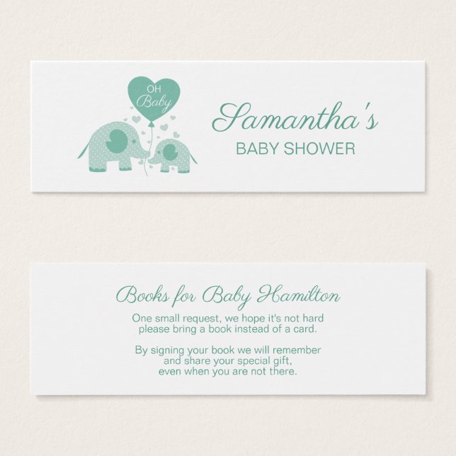 Mint Green Elephant Baby Shower Book Request (Front & Back)