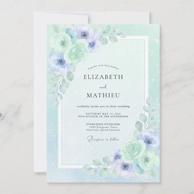 Mint Green Ethereal Anemone Wedding Invitation (Front)