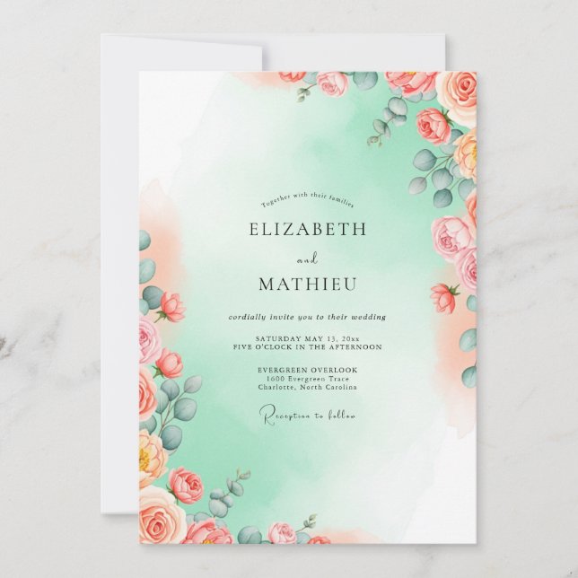 Mint Green Ethereal Watercolor Wedding Invitation (Front)