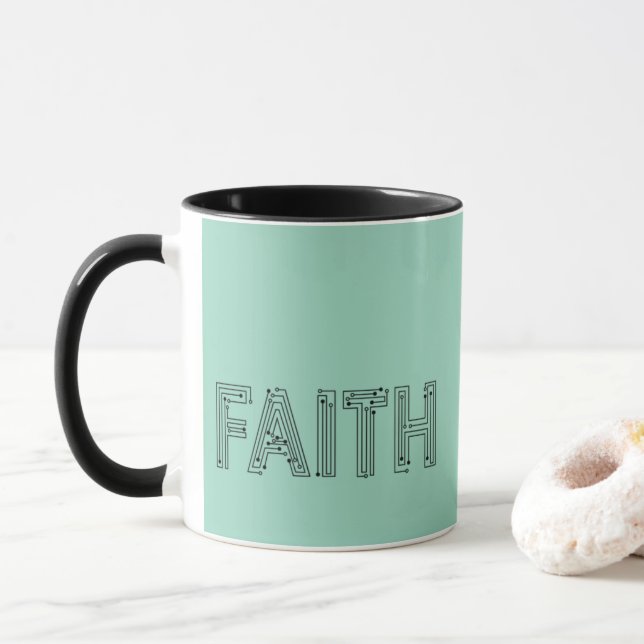 Mint green faith typography coffee mug (With Donut)