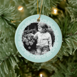 Mint Green Fancy Swirls Photo Frame Ceramic Tree Decoration
