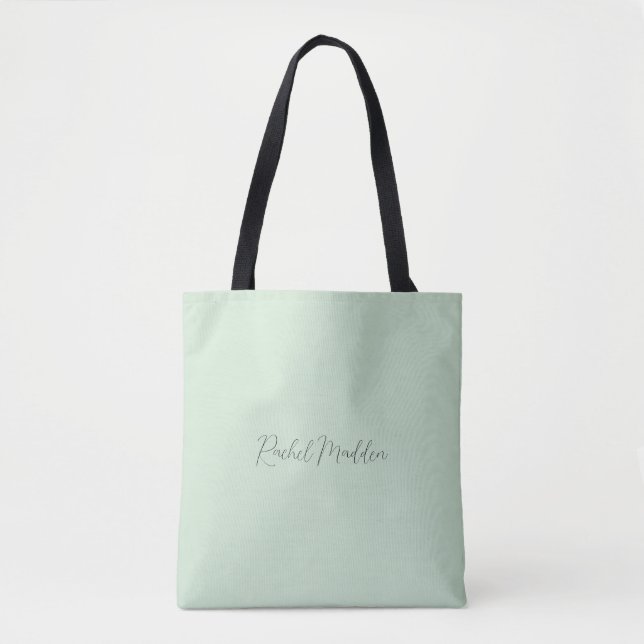 Mint Green Feminine Minimalist Script Custom Name Tote Bag (Front)
