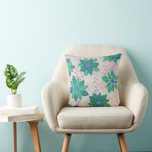 Mint Green Festive Floral Print Cushion