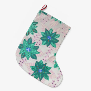 Mint Green Festive Floral Print Large Christmas Stocking