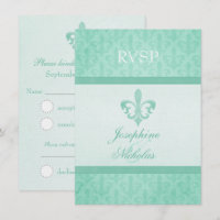Mint green Fleur De Lis formal wedding RSVP
