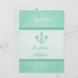 Mint green Fleur De Lis formal wedding RSVP Invitation