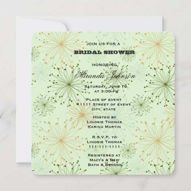 Mint Green Floral Abstract Bridal Invitation (Front)