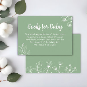 Mint Green Floral "Books for Baby" Baby Shower  Enclosure Card