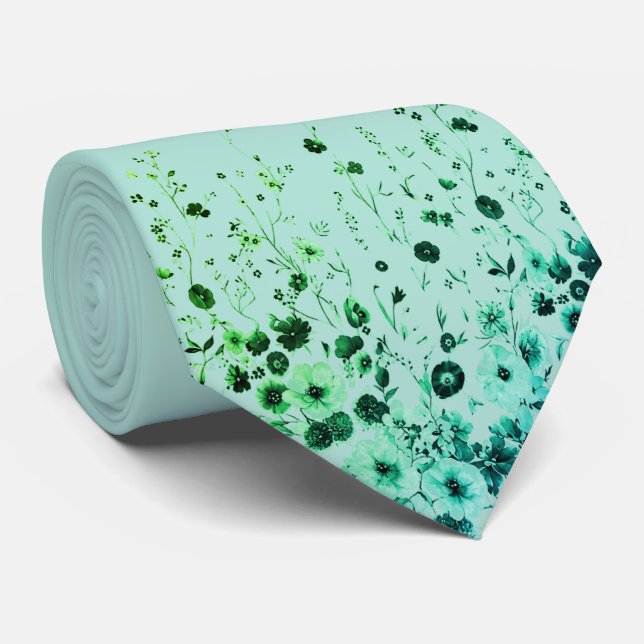 Mint Green Floral Men’s Necktie (Rolled)