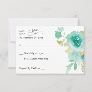 Mint Green Floral no Meal RSVP 2 Card