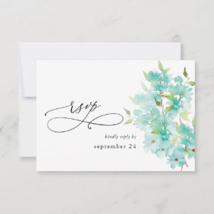 Mint Green Floral on White w Meal RSVP Card