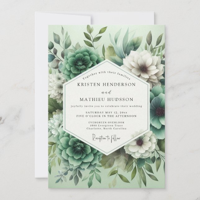 Mint Green Floral Opulence Wedding Invitation (Front)