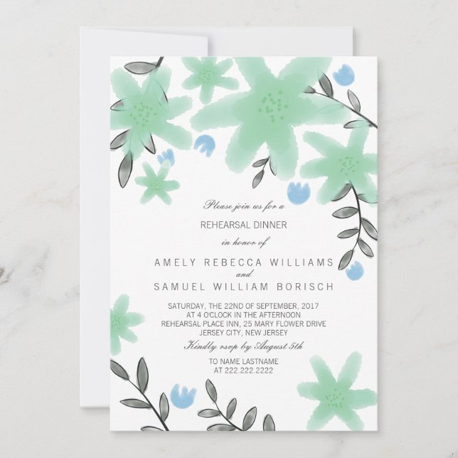 Mint Green Floral Rehearsal Dinner Invite (Front)