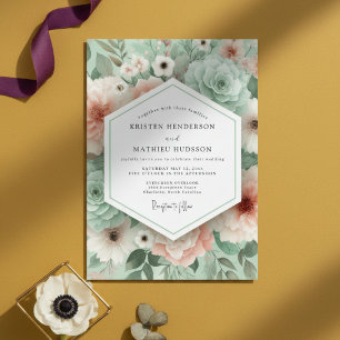 Mint Green Floral Romance Wedding Invitation