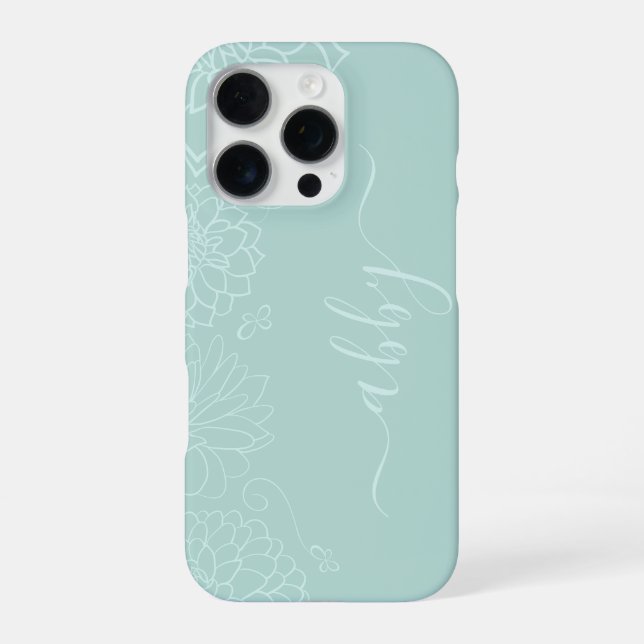 Mint Green Floral Script iPhone / iPad case (Back)