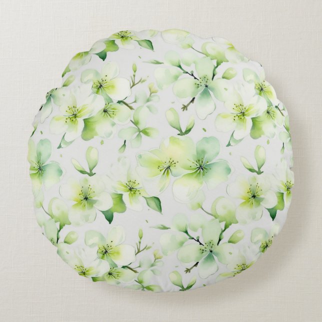 Mint Green Floral Tie Dye Round Cushion (Front)