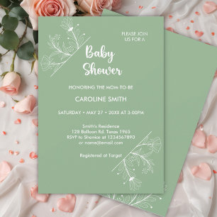 Mint Green Floral Vintage Baby Shower Invitation