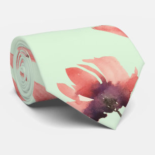 Mint Green Floral Watercolor Art Tie