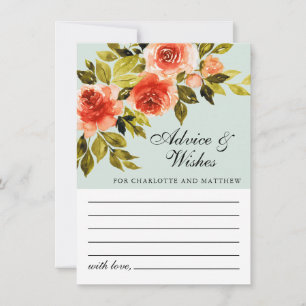 Mint Green Floral Watercolor Botanical Wedding Advice Card