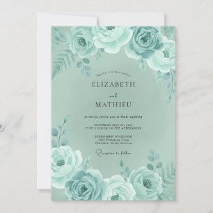 Mint Green Floral Whimsy Wedding Invitation